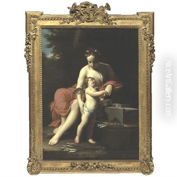 Venus With Cupid Dipping His Arrows Oil Painting by Marc Antonio Franceschini