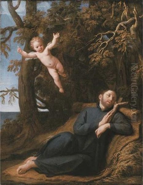 Saint Francis De Sales In The Wilderness Oil Painting by Marc Antonio Franceschini