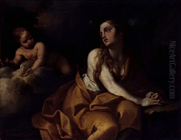 The Pentitent Magdalene With An Angel Oil Painting by Marc Antonio Franceschini