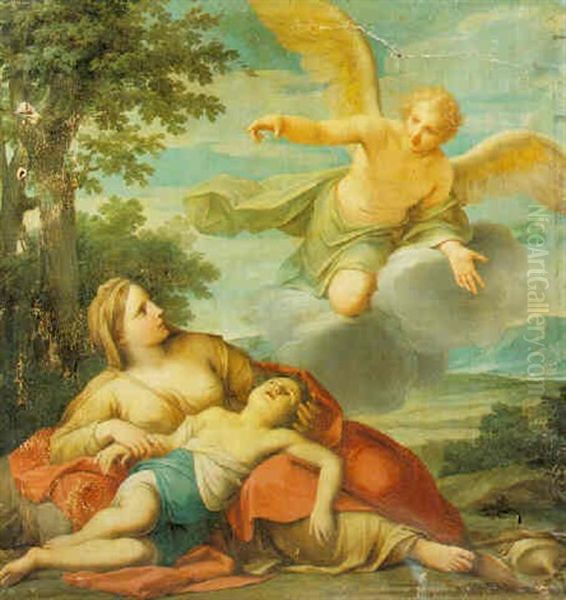 Hagar And The Angel Oil Painting by Marc Antonio Franceschini