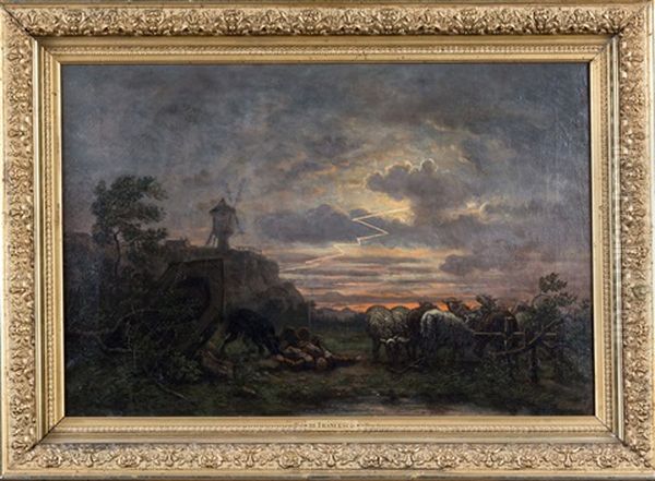 Berger Foudroye Et Ses Moutons Sous L'orage Oil Painting by Benjamino de Francesco