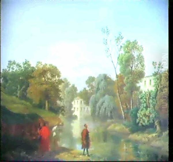 Toskanische Flusslandschaft Mit Figurenstaffage Oil Painting by Benjamino de Francesco