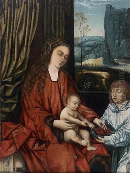 Vierge A L'enfant Aux Cerises Oil Painting by Maitre de Francfort