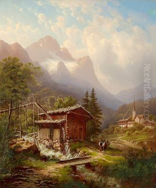 Blick Auf Altaussee In Der Steiermark Oil Painting by J. August