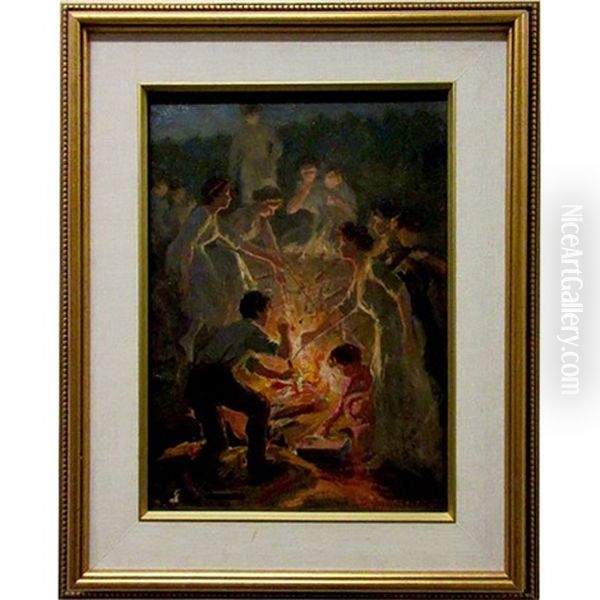 Untitled (campfire Roast) Oil Painting by Joseph-Charles Franchere