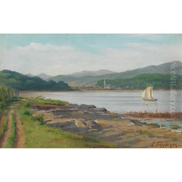 Lake Scene With Sailboat Oil Painting by Joseph-Charles Franchere