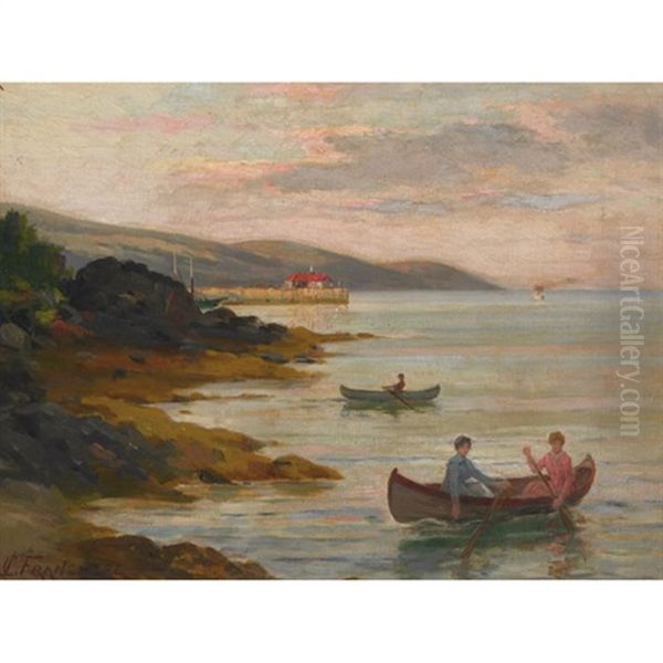 Lake Scene With Boaters Oil Painting by Joseph-Charles Franchere