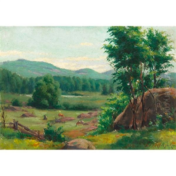 Pasture With Grazing Cattle Oil Painting by Joseph-Charles Franchere