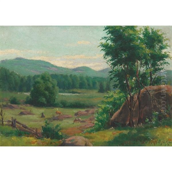 Pasture With Grazing Cattle Oil Painting by Joseph-Charles Franchere