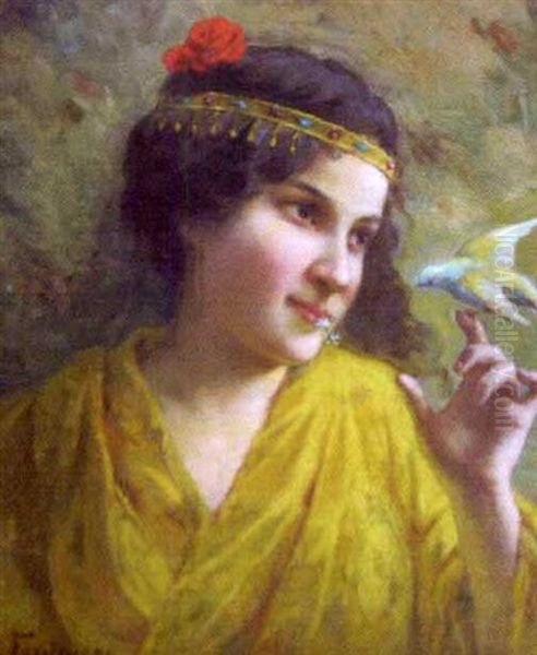 Jeune Fille A L'oiseau Oil Painting by Joseph-Charles Franchere