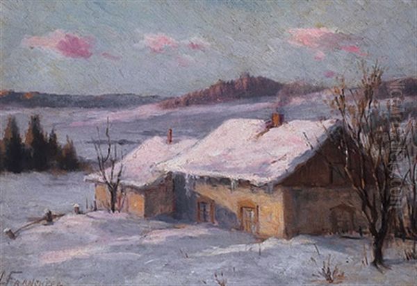 Cottage In Winter, Laurentians Oil Painting by Joseph-Charles Franchere