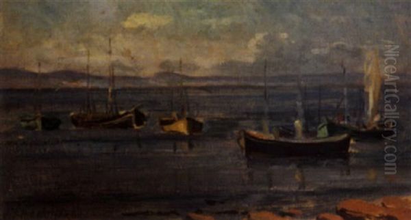 Sailing Vessels At Anchor Oil Painting by Joseph-Charles Franchere