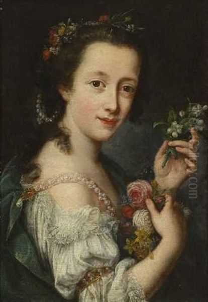 Bildnis Einer Jungen Dame Als Flora Oil Painting by Antonio (Lucchese) Franchi