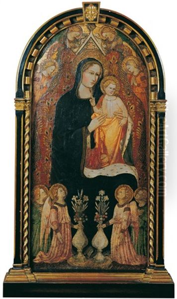 Thronende Madonna Von Engeln Umgeben Oil Painting by Rossello di Jacopo Franchi