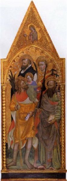 I Santi Cristoforo, Paolo, Bernardino Da Siena E Lorenzo;  Nella Cuspide La Vergine Annunciata Oil Painting by Rossello di Jacopo Franchi