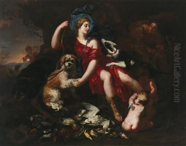 Diana Resting Oil Painting by Lucas Franchoys the Younger