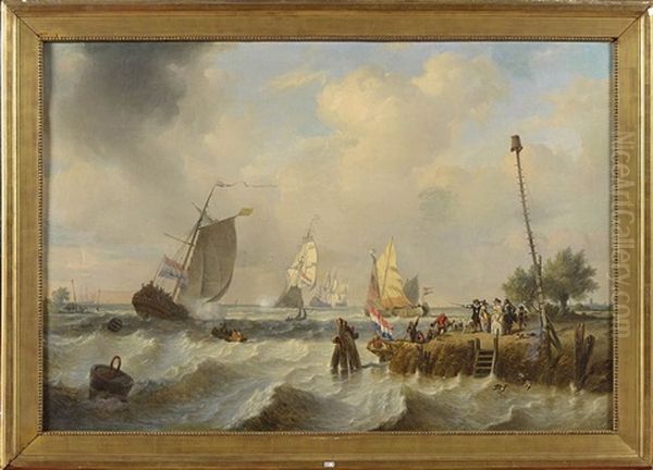 La Flotte Hollandaise Au Bord Du Rivage Anime Oil Painting by Alexandre Thomas Francia