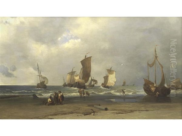 Fisherfolk On The Shore Oil Painting by Alexandre Thomas Francia