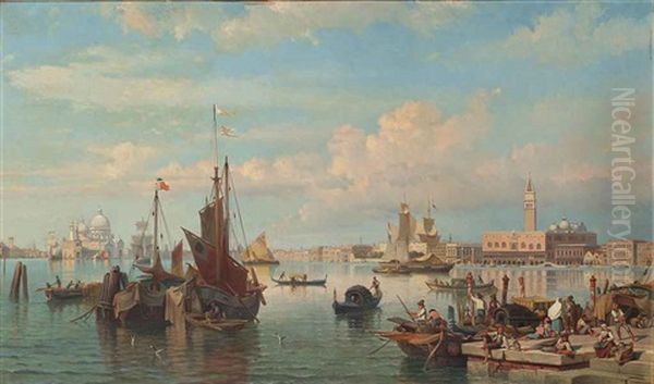 Figures On The Quay Before The Entrance To The Grand Canal by Alexandre Thomas Francia