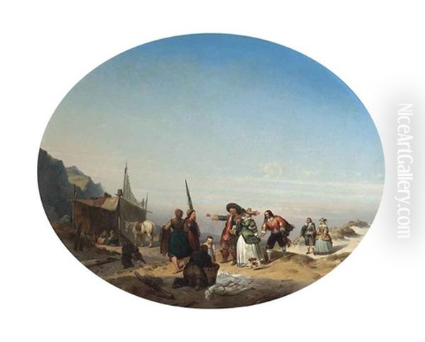 Delivering A Discrete Note On The Shore Oil Painting by Alexandre Thomas Francia