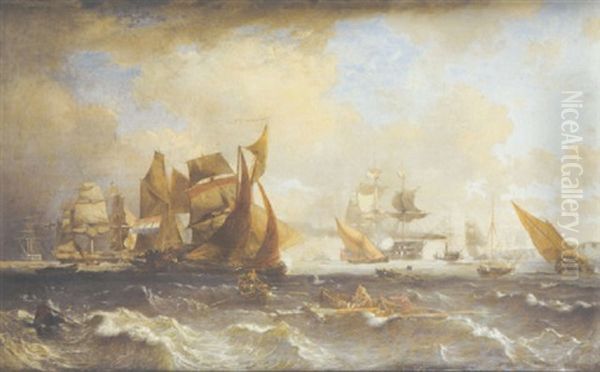 Congested Shipping Lanes Off Shore Oil Painting by Alexandre Thomas Francia