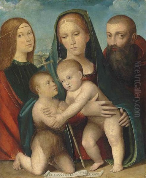 The Madonna And Child With The Infant Saint John The Baptist And Two Saints Oil Painting by Francesco Francia