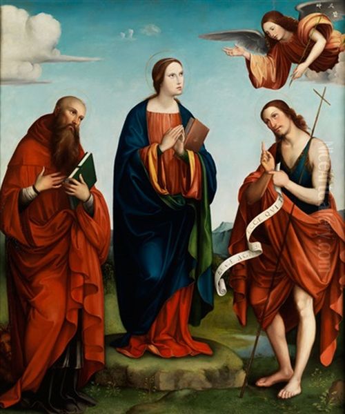 Verkundigung Mariens Mit Den Heiligen Hieronymus Und Johannes Baptist Oil Painting by Francesco Francia