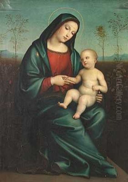 Madonna Med Barnet I Landskab Oil Painting by Francesco Francia