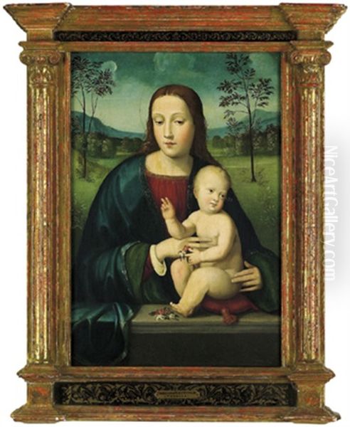 Die Madonna Mit Kind In Einer Landschaft Oil Painting by Francesco Francia