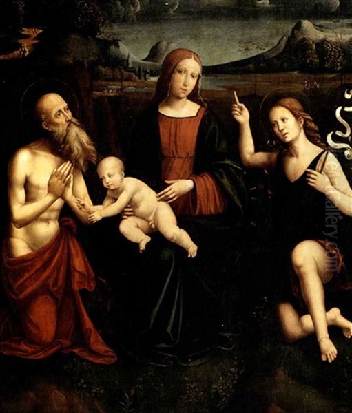 Madonna Col Bambino Tra I Ss. Girolamo E Giovanni Battista Inginocchiati Oil Painting by Francesco Francia