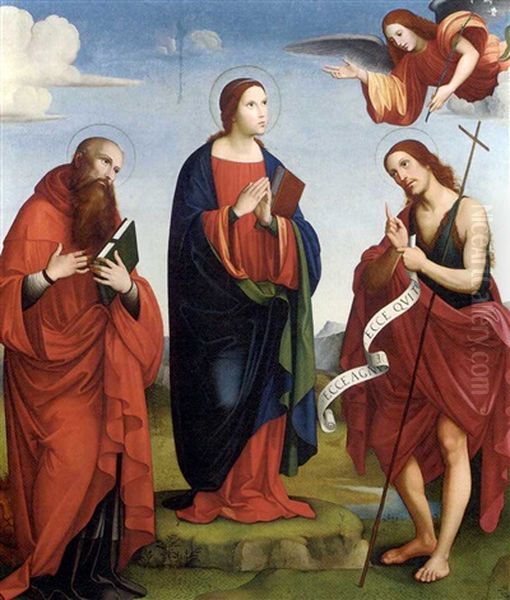 The Annunciation With Saint John The Baptist And Saint Jerome Oil Painting by Francesco Francia