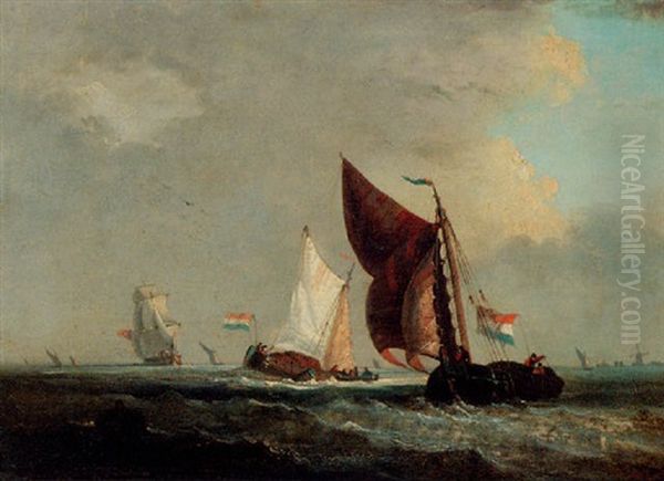 Barges And Other Shipping Off The Dutch Coast by Francois-Thomas-Louis Francia