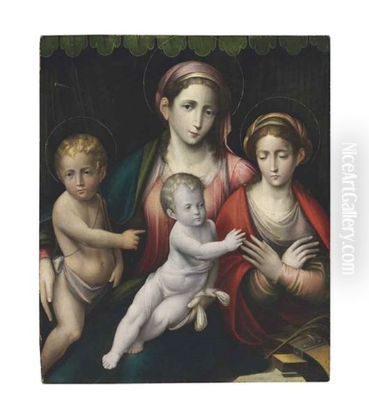 The Madonna And Child With Saint John The Baptist And The Mystic Marriage Of Saint Catherine Oil Painting by Giacomo Francia