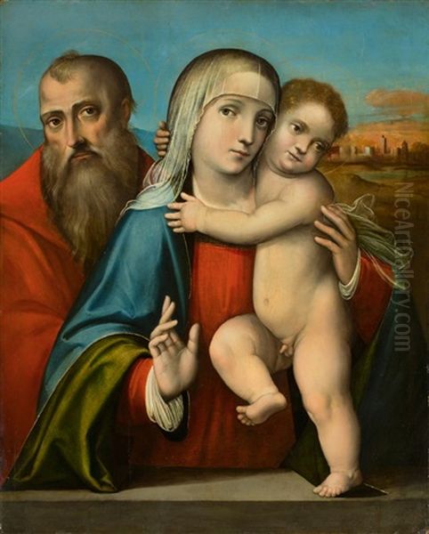 The Holy Family In Front Of A City Oil Painting by Giacomo Francia