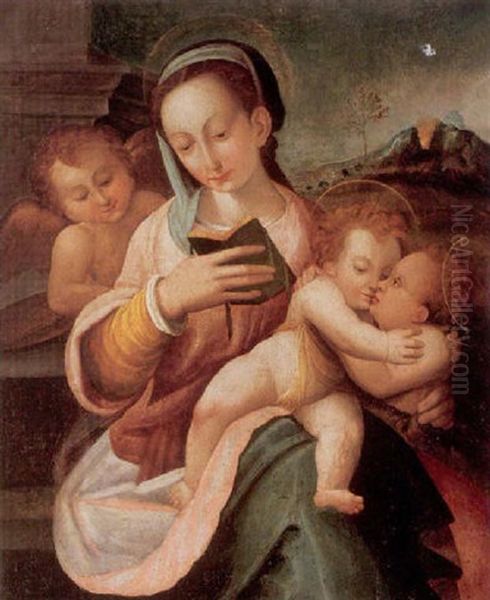 The Virgin And Child With Attendant Angels And A Volcano Beyond Oil Painting by Giacomo Francia