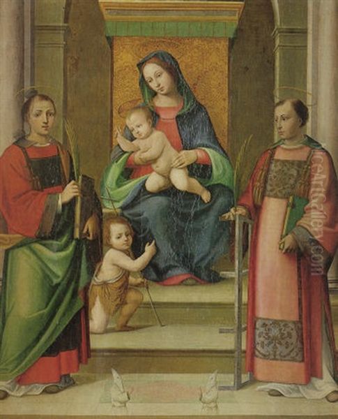 La Madonna Col Bambino E S. Giovannino Tra I Santi Stefano E Lorenzo, Due Battuti Bianchi Oil Painting by Giacomo Francia