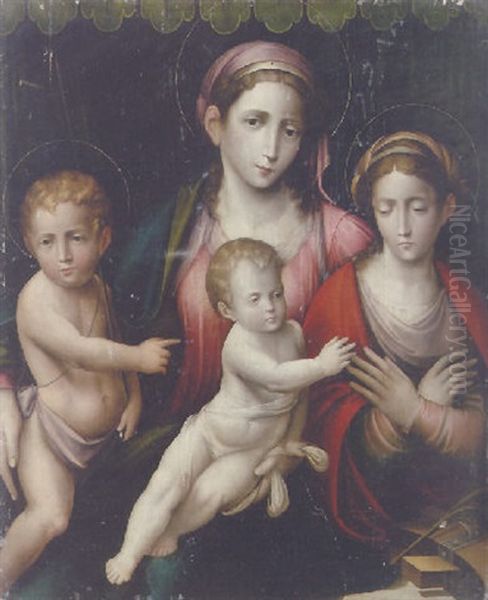 The Mystic Marriage Of Saint Catherine, With The Infant St. John The Baptist Oil Painting by Giacomo Francia