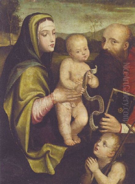 The Holy Family With The Infant Saint John The Baptist And A Male Saint by Giacomo Francia