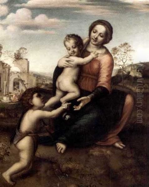 The Madonna And Child With The Infant Saint John The Baptist (the Madonna Del Pozzo) Oil Painting by  Franciabigio