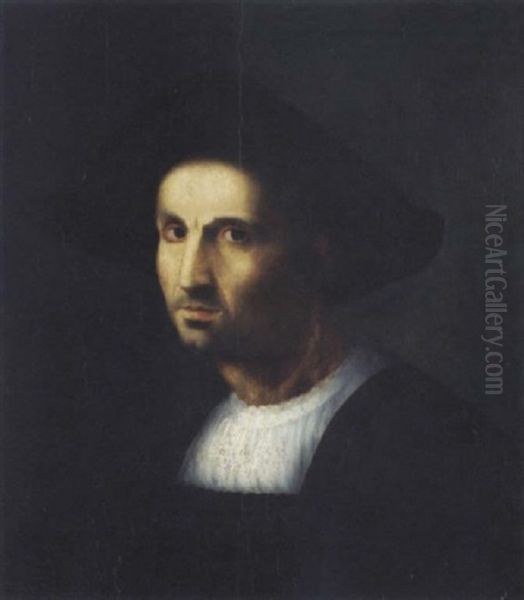 Portrait Of A Gentleman In A Black Coat And Hat Oil Painting by  Franciabigio