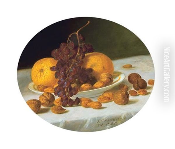 Still Life With Grapes, Oranges And Nuts (+ Still Life With Desserts And Wine; Pair) Oil Painting by John Francis