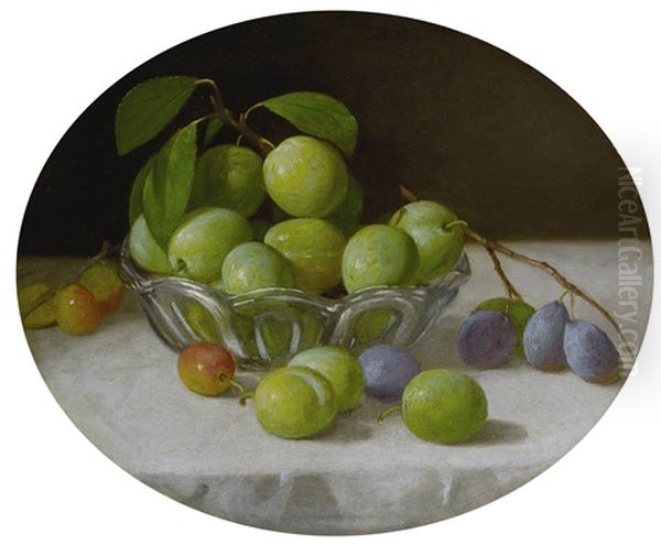 Still Life With Plums In A Glass Bowl Oil Painting by John F. Francis