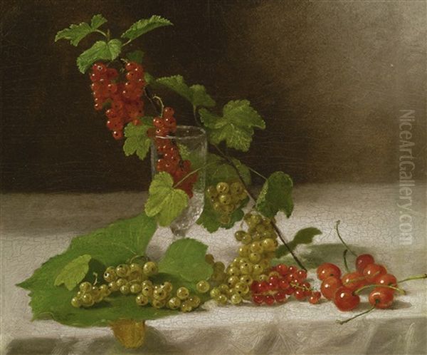 Still Life With Cherries, Glass And Currants Oil Painting by John F. Francis