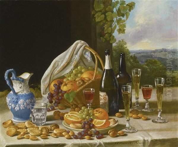 Still Life With Wine And Fruit Oil Painting by John F. Francis