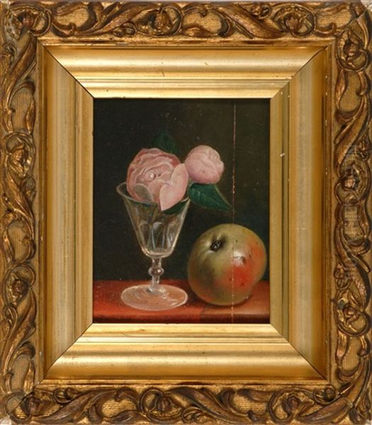 Still Life Of An Apple, Rose And Glass by John F. Francis