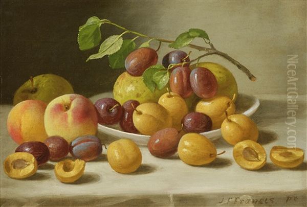 Still Life With Peaches, Plums And Apples Oil Painting by John F. Francis