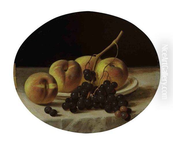 Pears And Grapes On A Draped Table Oil Painting by John F. Francis