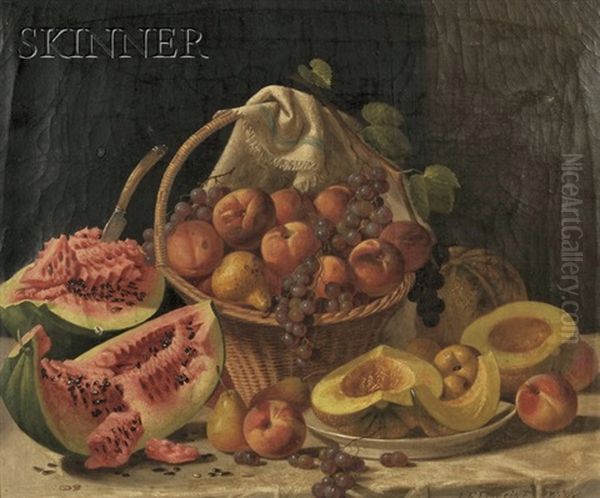 Elaborate Still Life With Melons And Fruit On A Marble Slab Oil Painting by John F. Francis