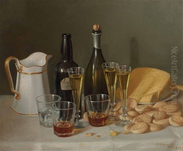 Still Life With Cheese And Wine Oil Painting by John F. Francis