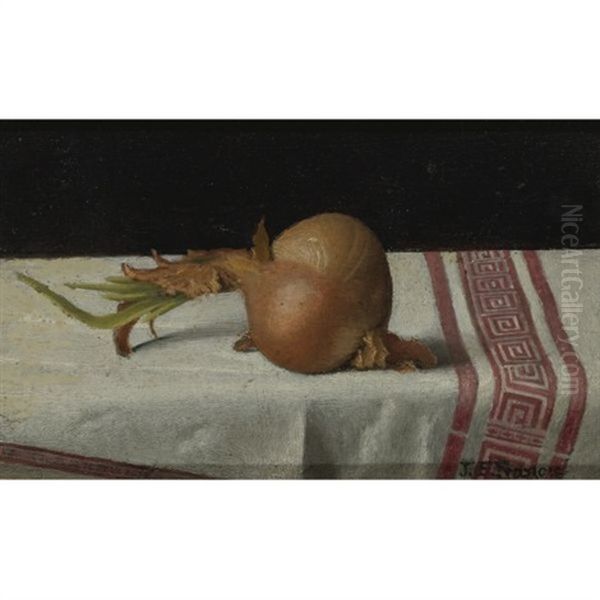 Onion On Tablecloth Oil Painting by John F. Francis